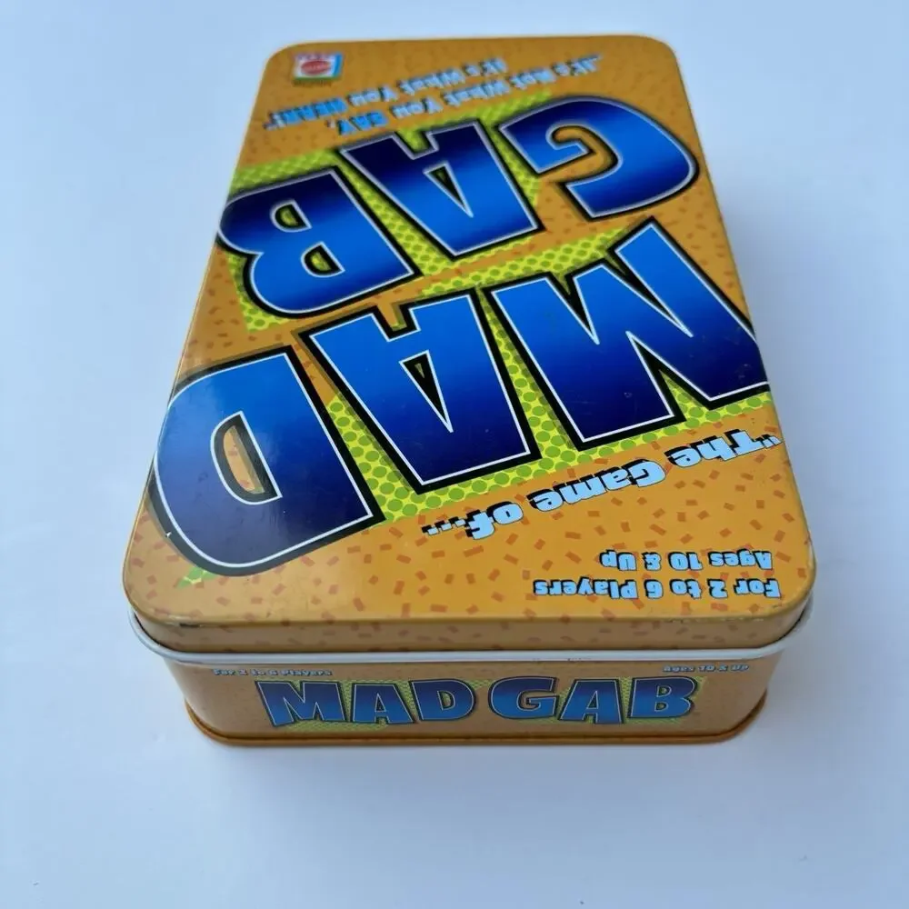Mad Gab Game Tin COMPLETE Mattel 2004 Travel Party Game Words Humor